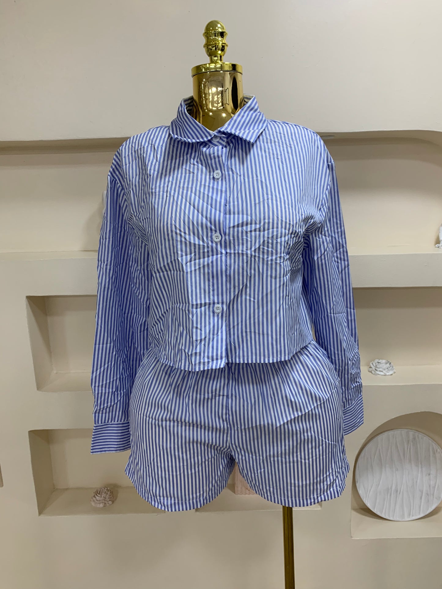 Tiny Stripe crop shirt Two Piece