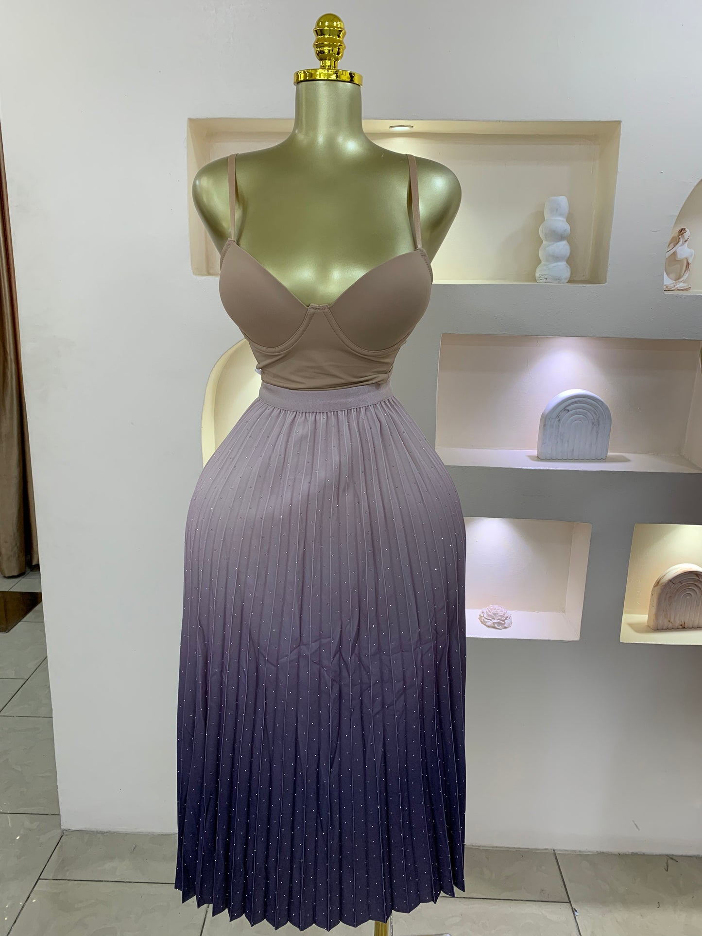 Ombre Pleated Stone Skirt SS112