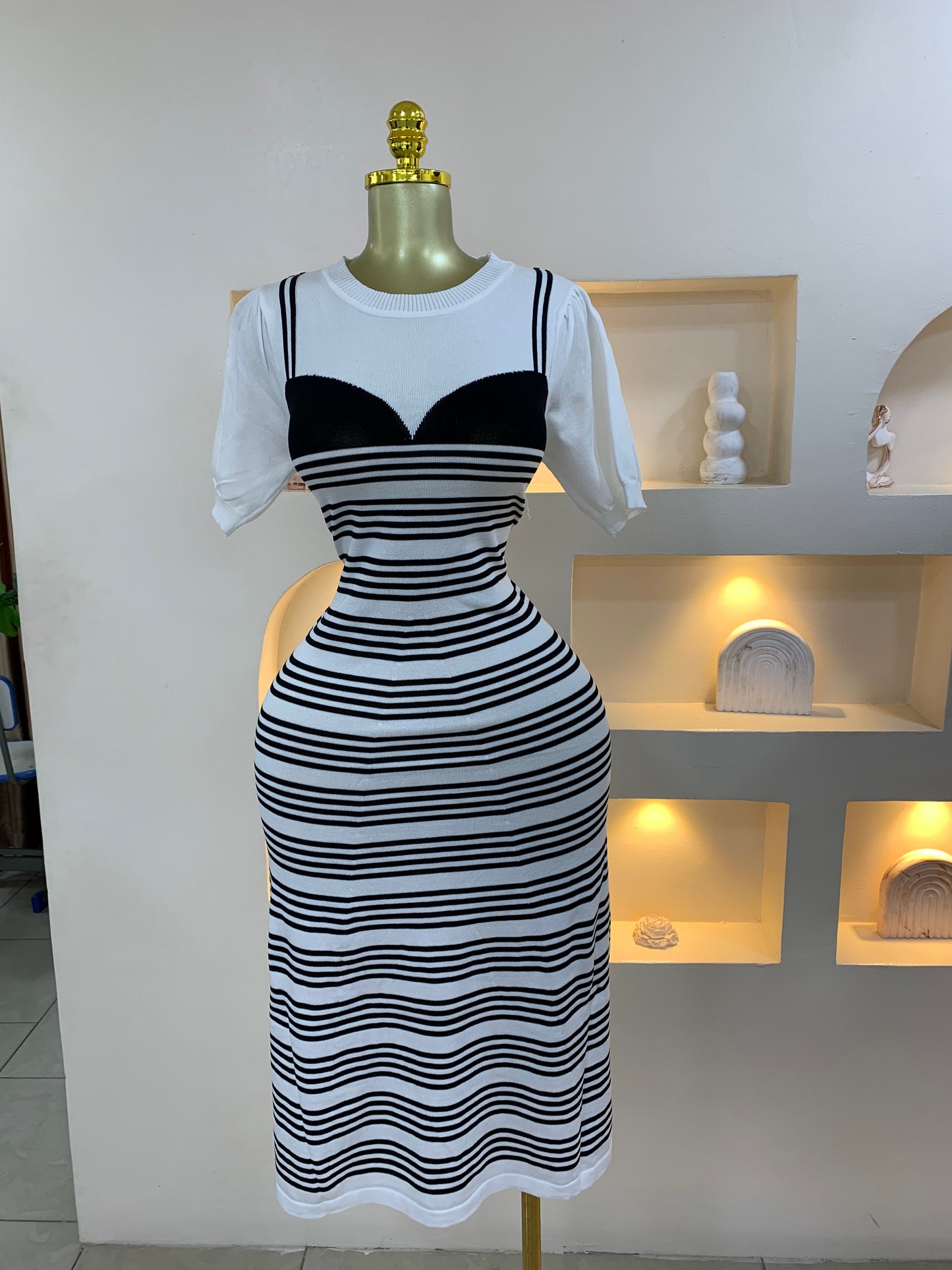Midi Length Tiny Strip Dress ZT605