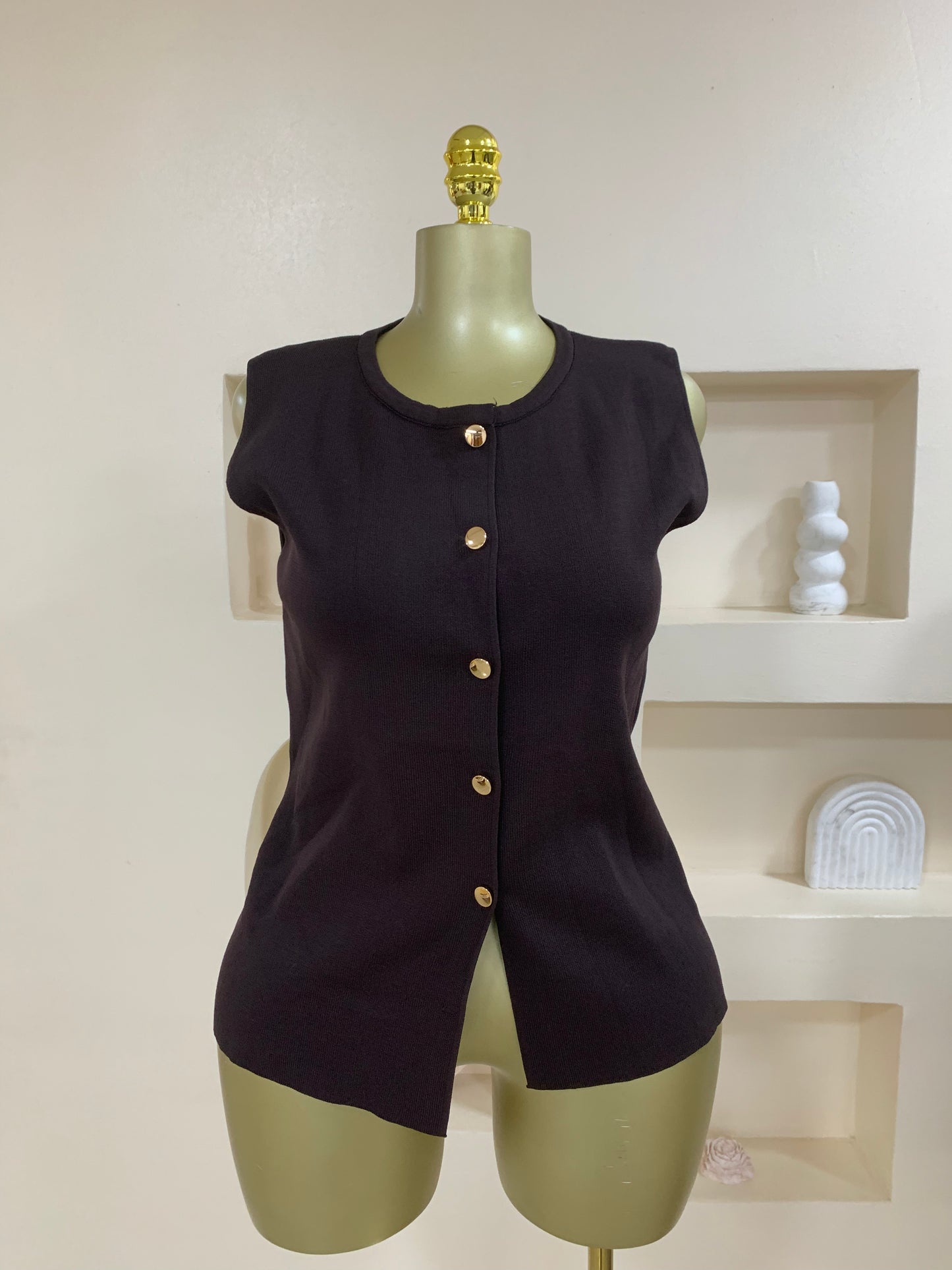 Trendy Gold Button Sleeveless Top TD02 TMF053