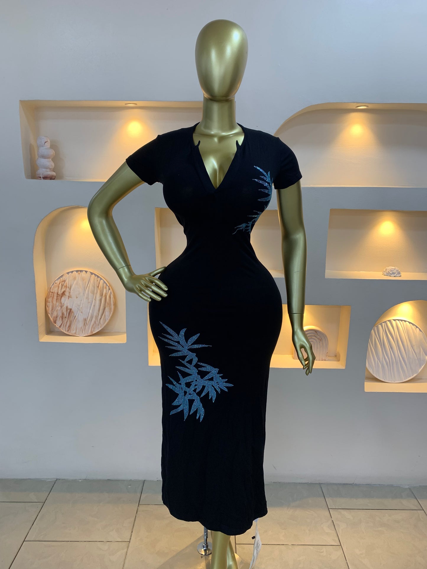 Blue Stone Leaf Bodycon Dress MW128